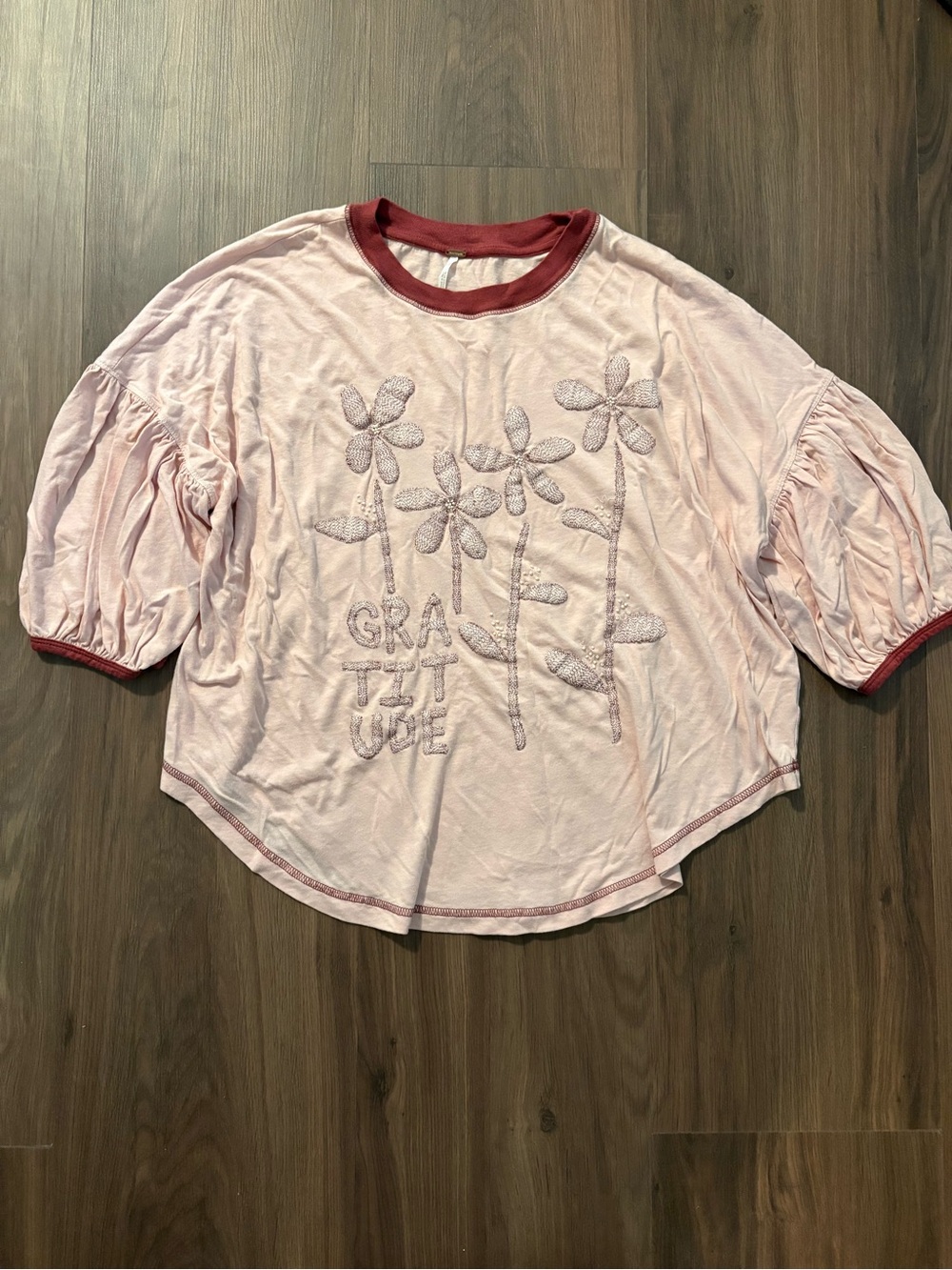 Free People Pink Floral Gratitude Tee | Size S